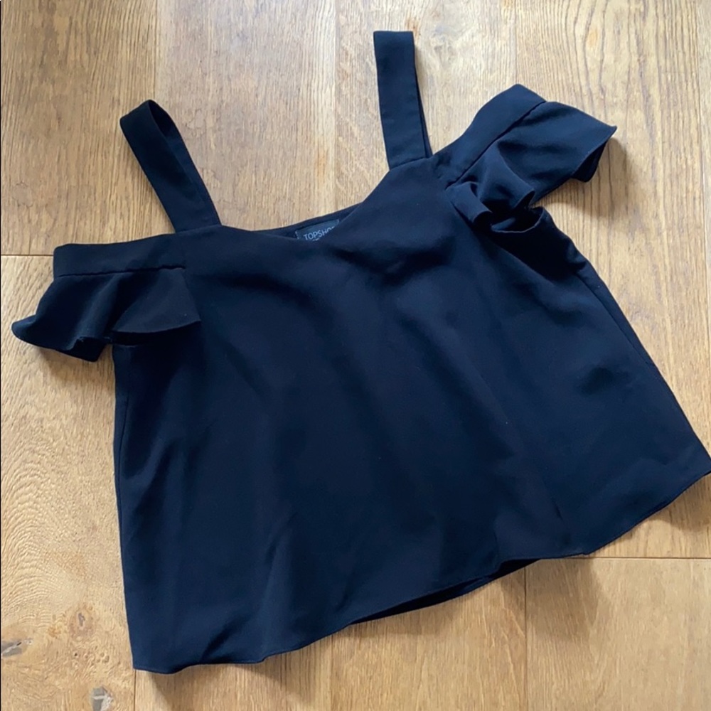Topshop Black Ruffled Off the Shoulder Tank